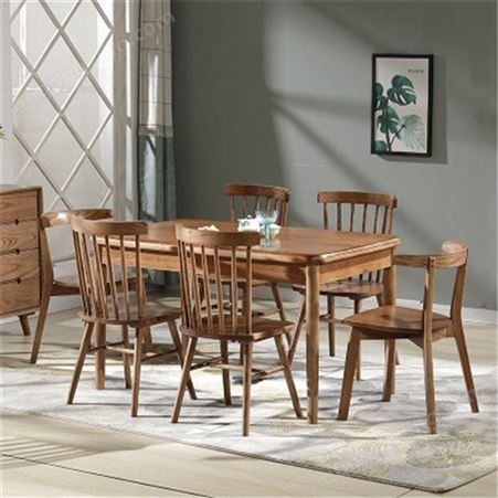 实木餐桌椅组合 简约北欧实木餐桌 白橡木长方形实木餐桌