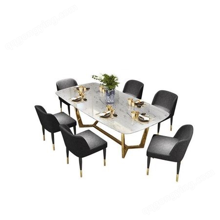 鼎富 轻奢大理石餐桌椅组合长方形简约不锈钢餐桌DF-423