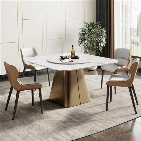 大理石餐桌家用岩板桌面餐桌椅 带转盘 可定制DF-425