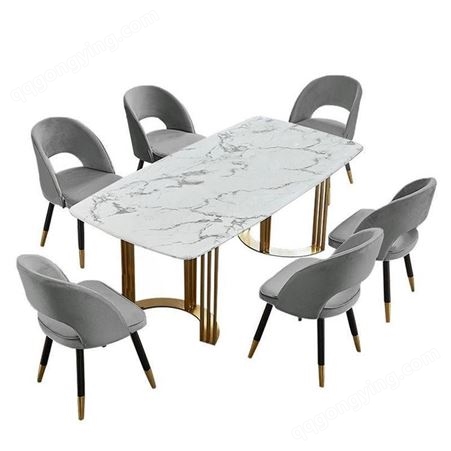 鼎富大理石餐桌长方形吃饭桌子不锈钢家用餐厅餐台DF-258
