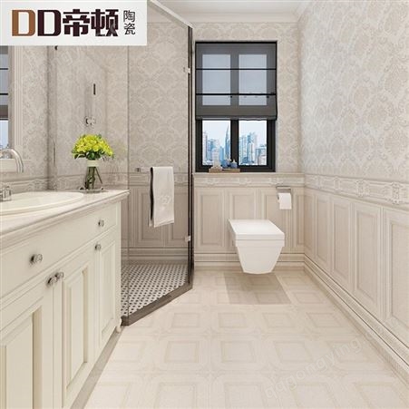 简约欧式卫生间瓷砖浴室墙砖仿墙纸釉面砖洗手间防滑地砖300x600