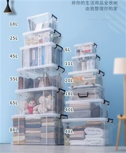收纳箱透明加厚家用玩具塑料周转整理箱带盖大号直角书本储物盒子
