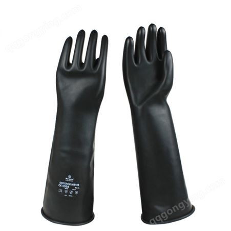 安思尔Ansell 橡胶防化学品工业耐酸碱手套黑色加长加厚 ME104