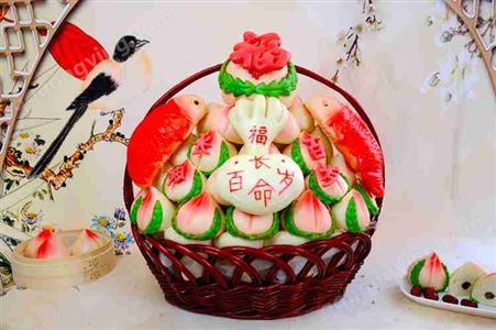 架子桃礼盒传统生日蛋糕寿桃包花样馒头健康美食