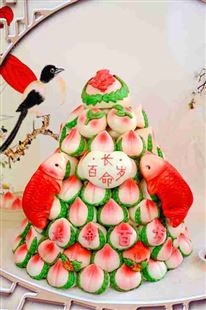 架子桃礼盒传统生日蛋糕寿桃包花样馒头健康美食