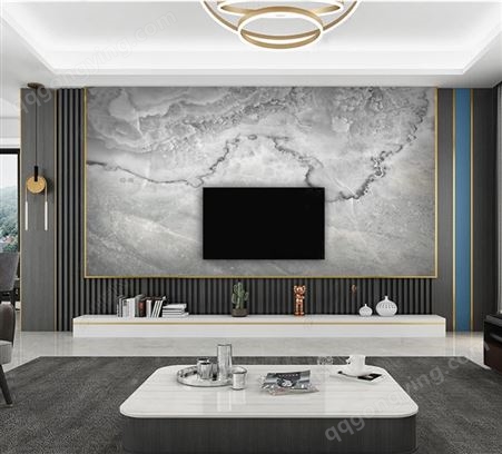  新中式石材水墨山水大理石纹电视背景墙  石材UV 岩板 微晶石影视墙 一品瓷