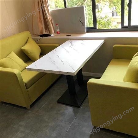 现代时尚简约 餐厅黄色沙发 定制火锅店沙发 西餐厅沙发桌椅套装