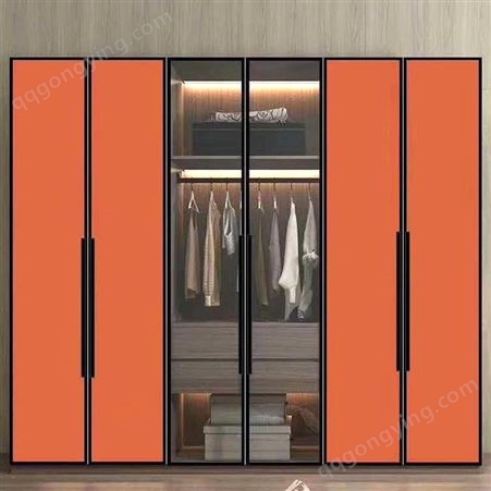 铝唯三门对开式极简铝框玻璃门衣橱 全铝衣柜 别墅现代风衣帽间定制