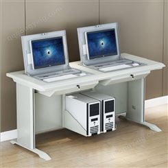 学校新款电脑翻转桌 单双人电脑反转桌 嵌入式隐藏桌价格