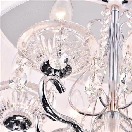 OEM代加工溢美现代简约白色布艺水晶吊灯室内餐厅圆形灯罩吊灯