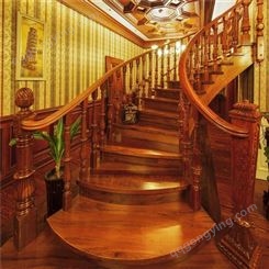 广州实木楼梯烤漆定制整体楼梯阁楼 森雕柚木定制复式别墅简欧式木楼梯