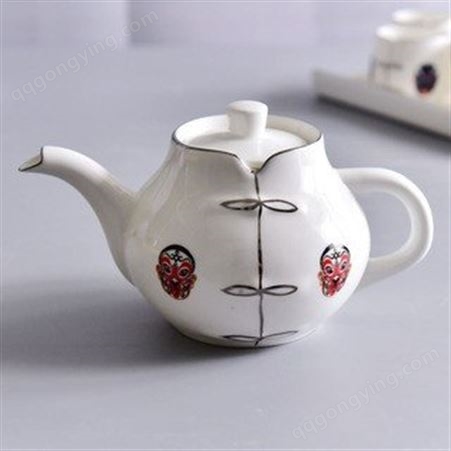 陶瓷茶具套装 脸谱功夫茶具描边骨瓷茶壶 创意礼品带茶盘套装定制