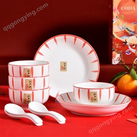 CODA鸿运来餐具10件套D2031家用日式釉下彩陶瓷餐具碗盘小勺组合装 批发