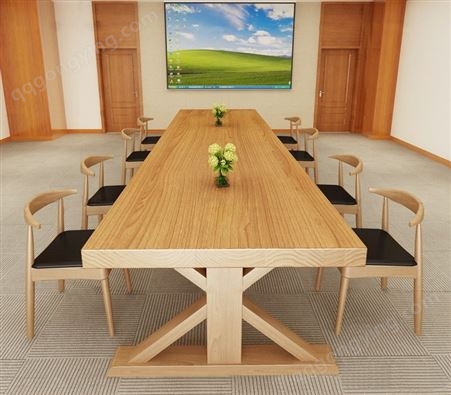 实木会议桌简约现代实木桌子 会议室长桌公司办公室工作台原木洽谈桌椅组合JY-WQ-082