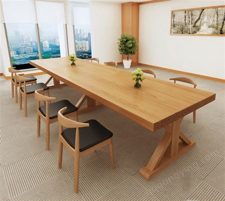 实木会议桌简约现代实木桌子 会议室长桌公司办公室工作台原木洽谈桌椅组合JY-WQ-082