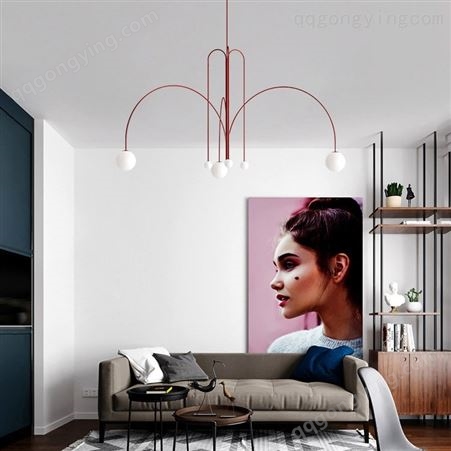 北欧客厅极简主义吊灯现代设计感创意样板间软装餐厅卧室弧形吊灯